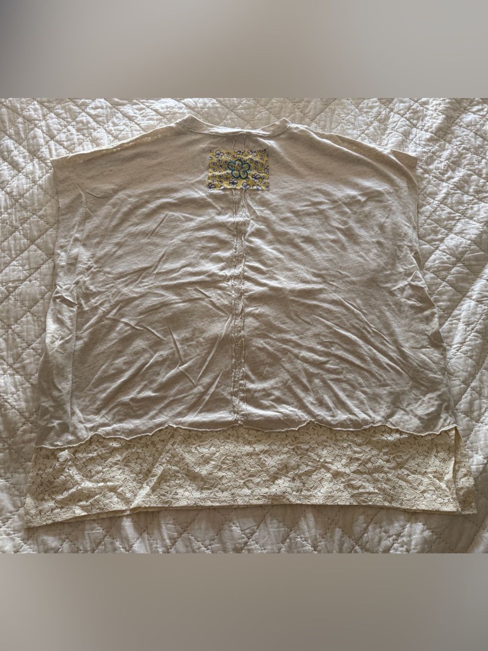 Oli & Hali Cream Patchwork Flower Graphic Lace-Trim Top - Picture 5 of 5